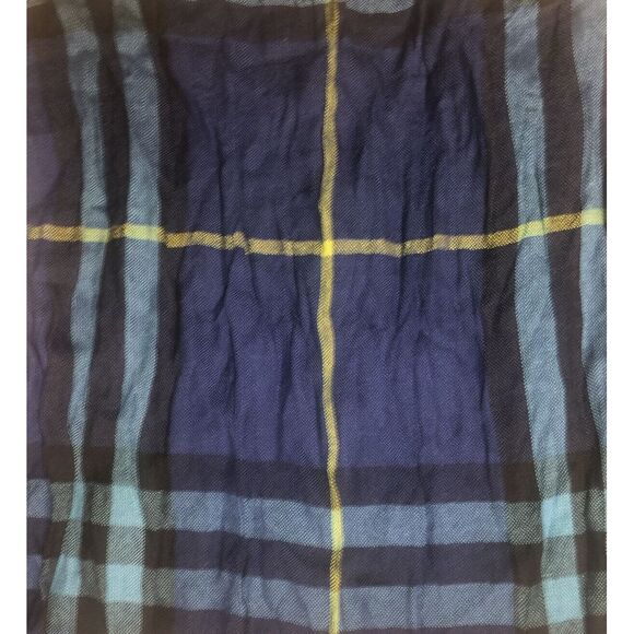 BURBERRY Cerulean Blue Check Wool Cashmere Blend Scarf Scotland 200x45 cm NEW - Picture 5 of 10